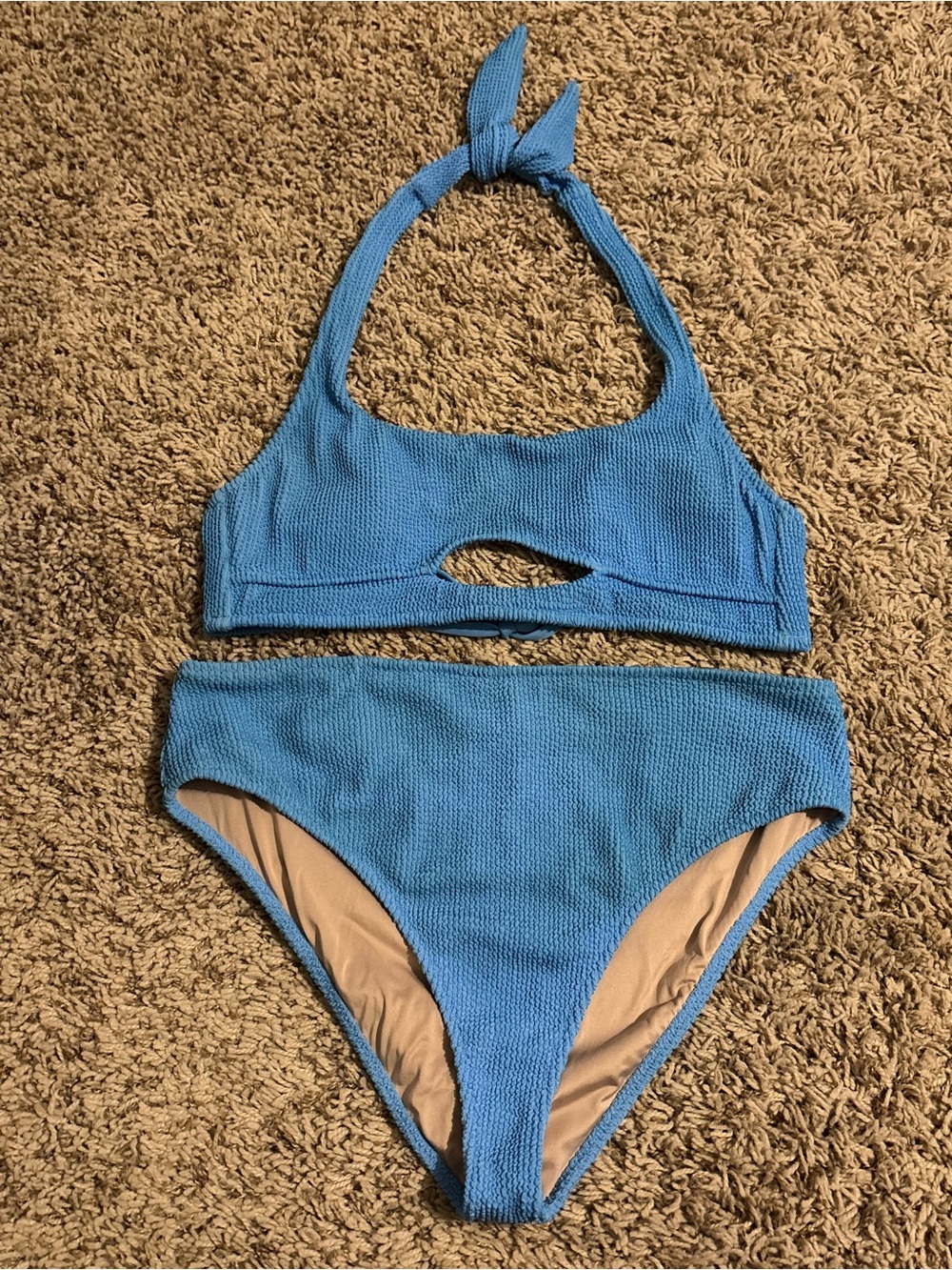 Shade & Shore Blue-Trim Neutral Bikini Bottoms